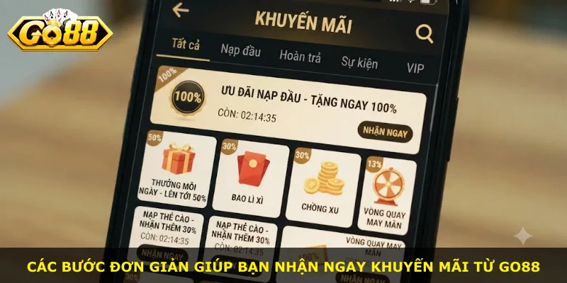 Các bước đơn giản giúp bạn nhận ngay khuyến mãi từ Go88